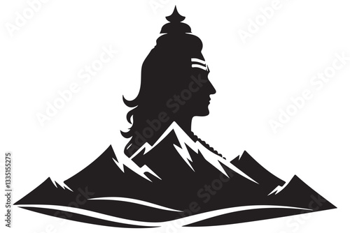 Lord Shiva Silhouette with Mountain Background Illustration Vector Design