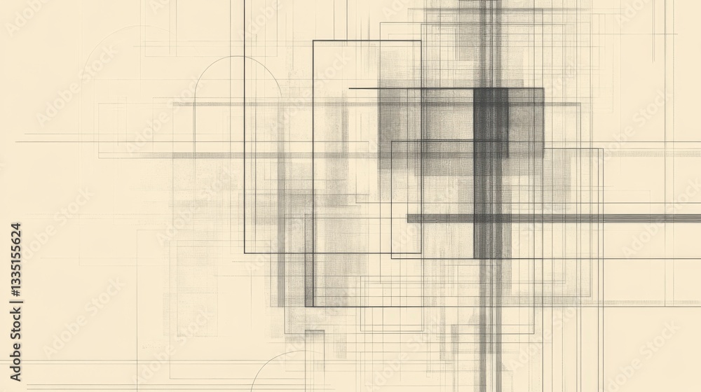 Obraz premium Abstract geometric shapes overlap, creating a modern design with varying transparency and shades of beige and grey.