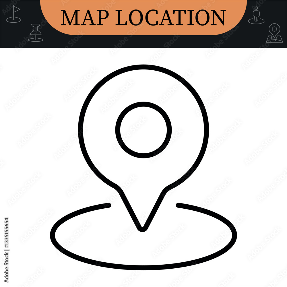 Map Location Line Editable Icons set. Containing map, map pin, gps, destination, directions, distance, place, navigation and address icons. Vector illustration in modern thin line style of place mark Map Location Line Editable Icons set. Containing map, map pin, gps, destination, directions, distance, place, navigation and address icons. Vector illustration in modern thin line style of place mark
