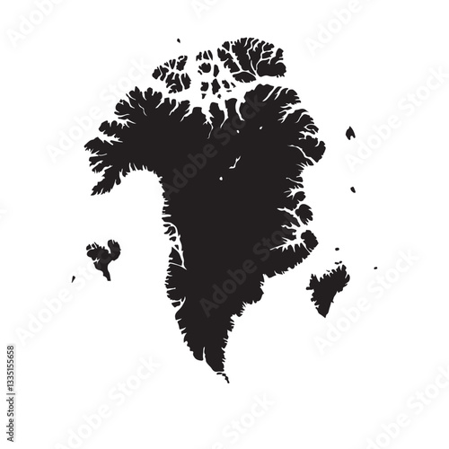 Intricate Black and White Vector Map of Greenland's Geographical Landscape