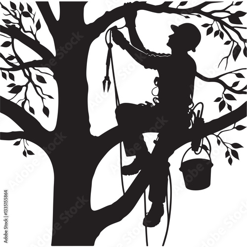 Silhouette Tree Surgeon at Work Professional Tree Trimming Services