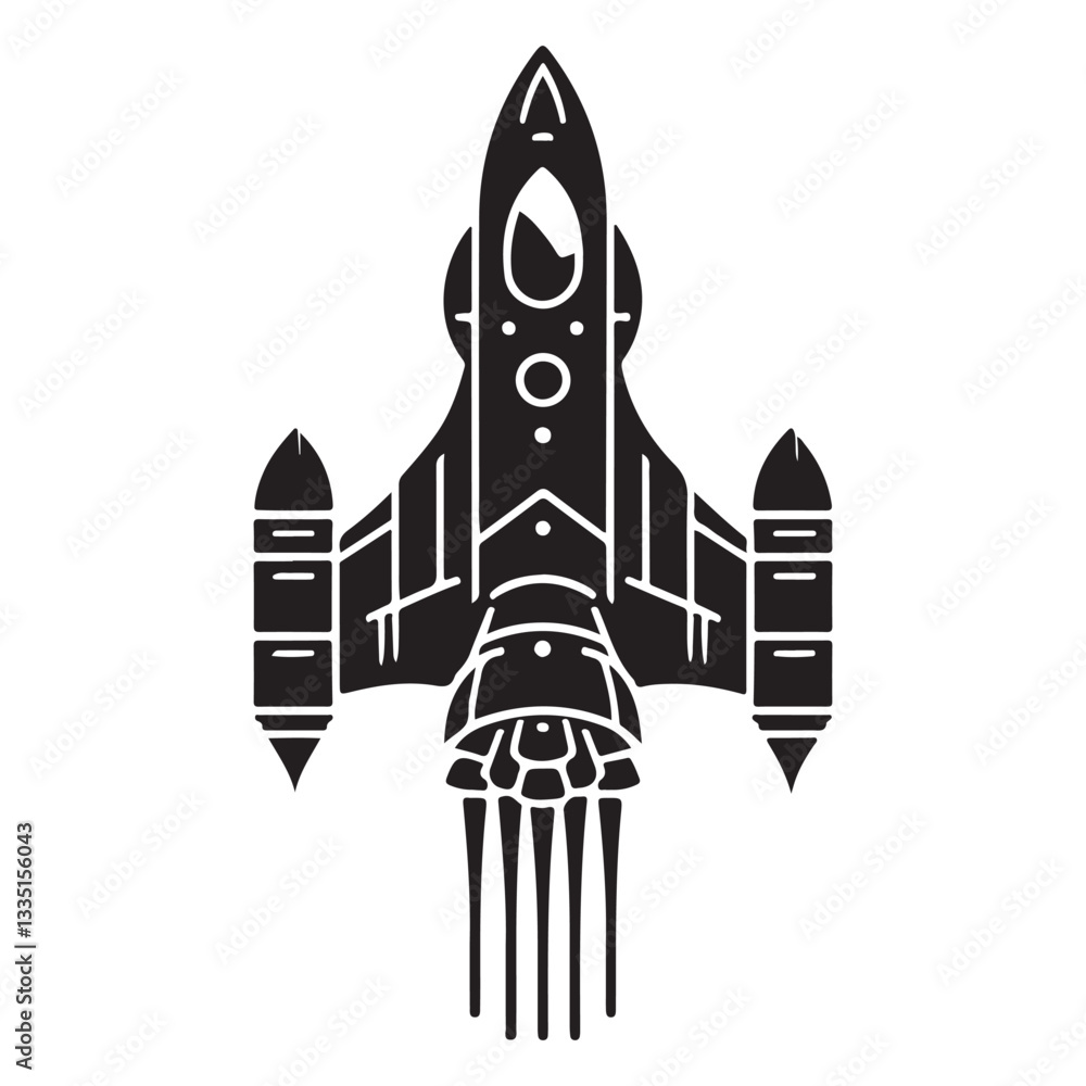 Silhouette Futuristic Spaceship Rocket Illustration for Space Exploration Silhouette Futuristic Spaceship Rocket Illustration for Space Exploration