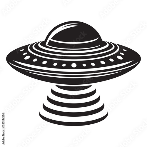 Retro Black and White UFO Silhouette Vector for Graphic Design