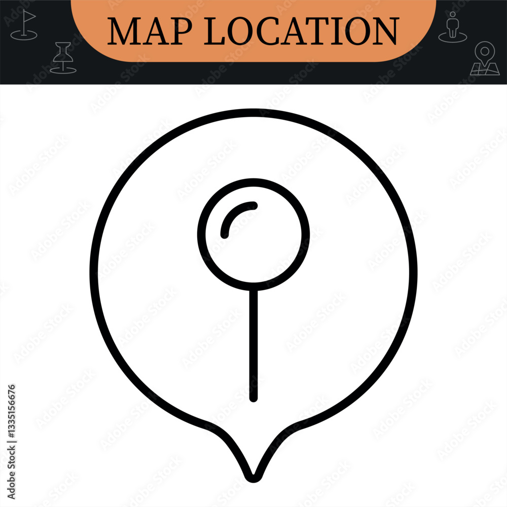 Map Location Line Editable Icons set. Containing map, map pin, gps, destination, directions, distance, place, navigation and address icons. Vector illustration in modern thin line style of place mark Map Location Line Editable Icons set. Containing map, map pin, gps, destination, directions, distance, place, navigation and address icons. Vector illustration in modern thin line style of place mark