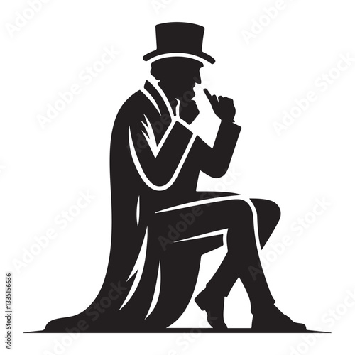 Seated Gentleman Silhouette Vector Illustration Symbolizing Reflection