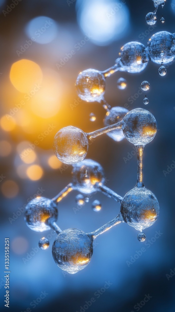 An animated, abstract depiction of molecular structures, illuminated by multicolored bokeh effects on a dark background An animated, abstract depiction of molecular structures, illuminated by multicolored bokeh effects on a dark background