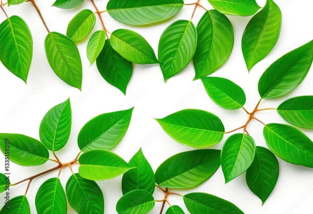 Vibrant green leaves, isolated on pure white backdrop, organic, natural Vibrant green leaves, isolated on pure white backdrop, organic, natural