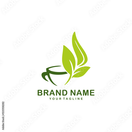 coffe green logo with leaf vector 