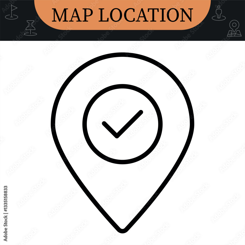 Map Location Line Editable Icons set. Containing map, map pin, gps, destination, directions, distance, place, navigation and address icons. Vector illustration in modern thin line style of place mark Map Location Line Editable Icons set. Containing map, map pin, gps, destination, directions, distance, place, navigation and address icons. Vector illustration in modern thin line style of place mark
