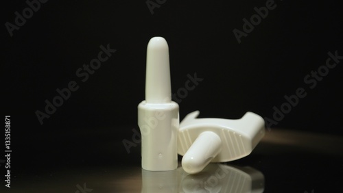 Naloxone nasal spray from emergency kit bag. Naloxone used for opioid drugs overdose. Rescue recovery medication for narcotic opiates or fentanyl overdose