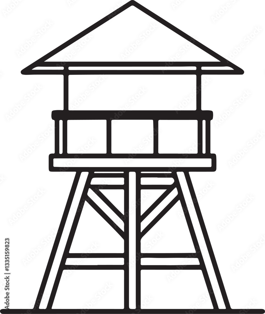 lifeguard tower line art, black outline, vector and illustration, coloring book page line art drawing lifeguard tower line art, black outline, vector and illustration, coloring book page line art drawing