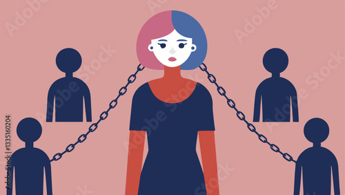 Pressure Chain A person chained to different beauty standards like thin tan tall and varnished nails how societal standards can feel restrictive and imprisoning.