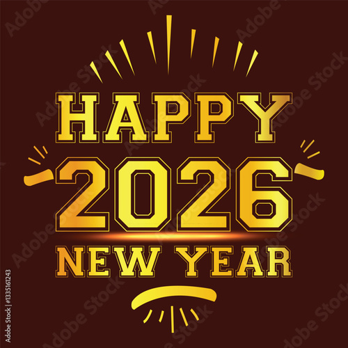 Happy new year 2026 design with colorful truncated number illustrations.