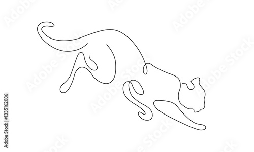 A minimalist, one-line drawing of a feline creature a leopard