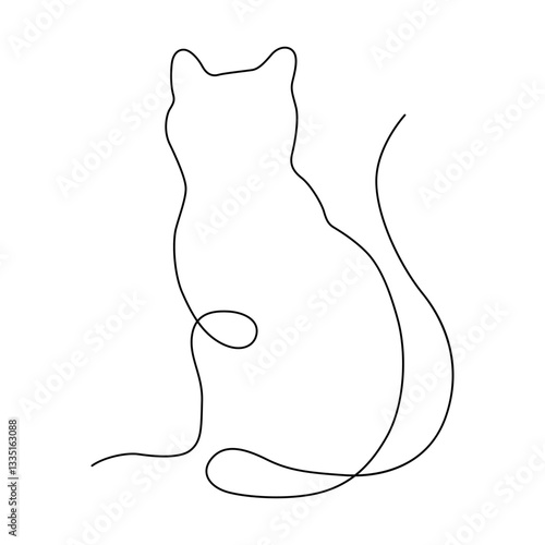 Simple continuous single one line drawing of a cat