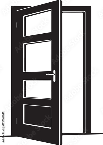 Open Door Silhouette Clipart, Opening Door Vector black Silhouette