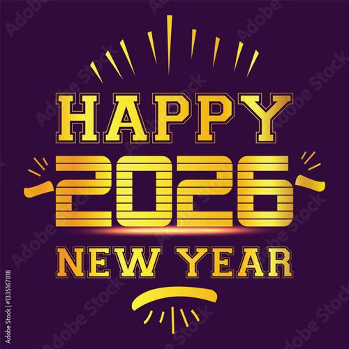 Happy new year 2026 design with colorful truncated number illustrations.