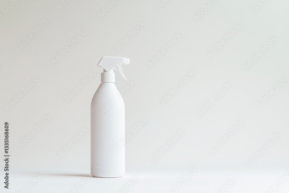 pristine white cleaning spray bottle stands upright on plain white background symbolizing pinnacle of cleanliness with pristine white cleaning spray bottle stands upright on plain white background symbolizing pinnacle of cleanliness with