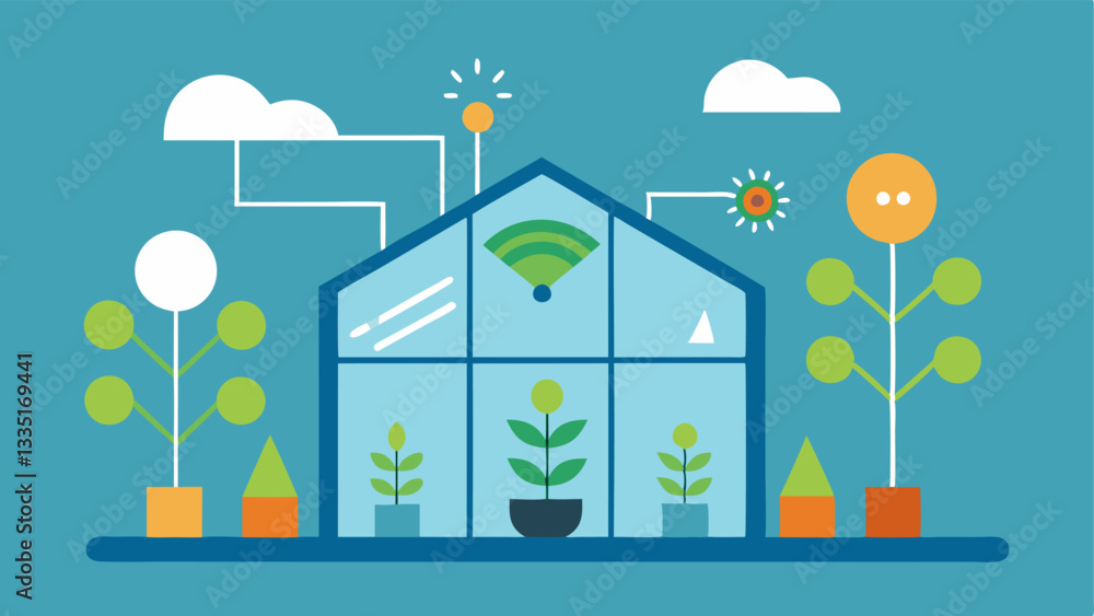 Smart Greenhouses A smart greenhouse with sensors monitoring temperature and humidity levels with an AI system adjusting conditions for optimal plant growth. Smart Greenhouses A smart greenhouse with sensors monitoring temperature and humidity levels with an AI system adjusting conditions for optimal plant growth.