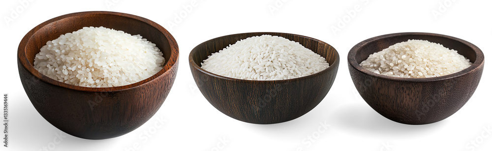 Wooden Bowl of Uncooked White Rice on a Transparent Background Wooden Bowl of Uncooked White Rice on a Transparent Background