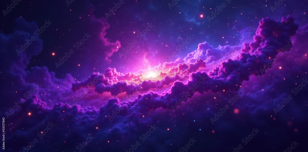 Intricate purple nebula, glowing cosmic dust within a dense star field, mystery, cosmic dust Intricate purple nebula, glowing cosmic dust within a dense star field, mystery, cosmic dust