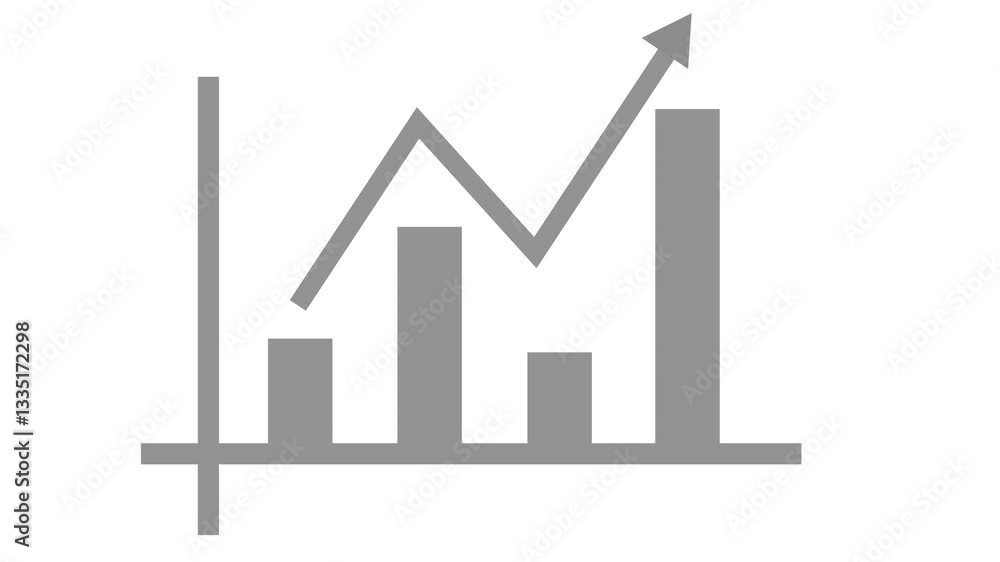 Bar Chart with Upward Trend Line, A simple bar chart with an upward trending line graph overlay, representing growth or progress Bar Chart with Upward Trend Line, A simple bar chart with an upward trending line graph overlay, representing growth or progress