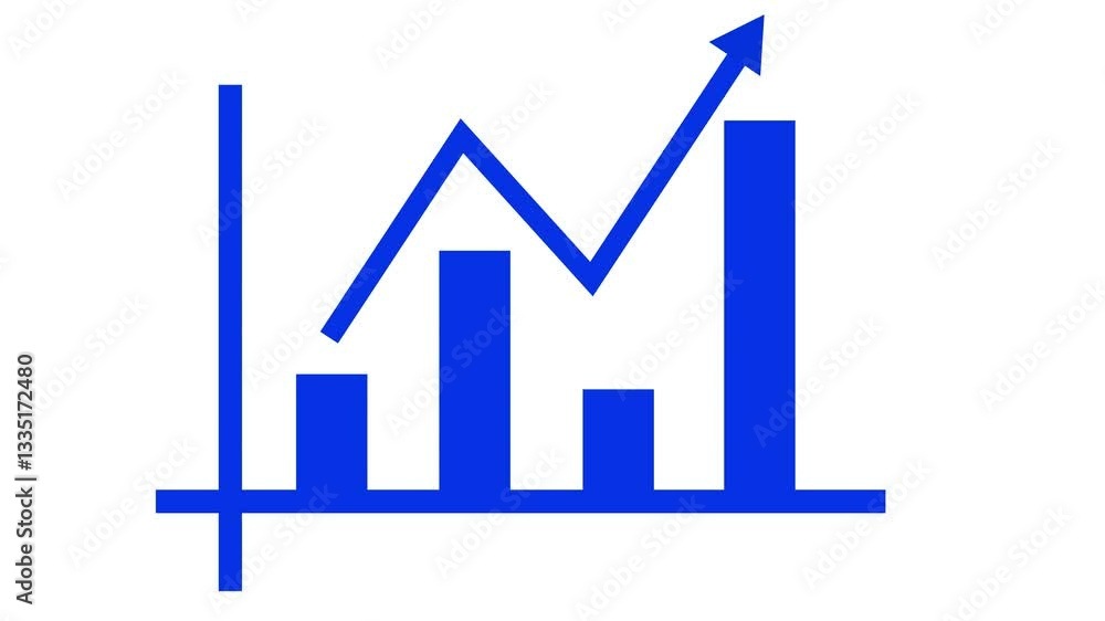 Bar Chart with Upward Trend Line, A simple bar chart with an upward trending line graph overlay, representing growth or progress Bar Chart with Upward Trend Line, A simple bar chart with an upward trending line graph overlay, representing growth or progress