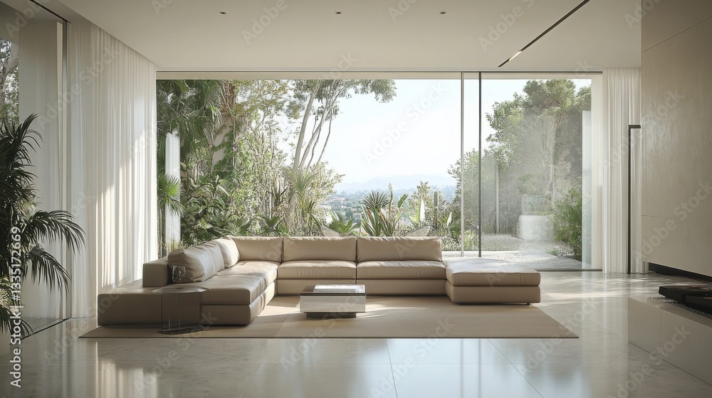 Fototapeta premium Modern Living Room with Large Windows and Natural Light