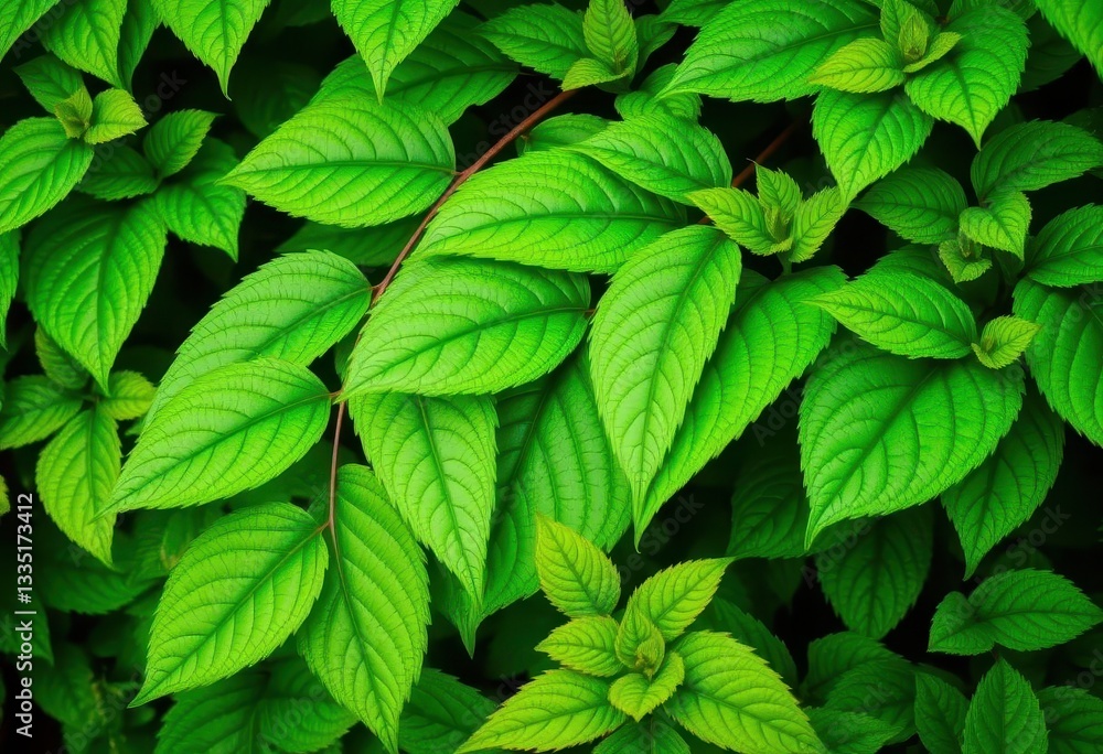 Lush green leaves, vibrant texture, intricate detail, flora, isolated Lush green leaves, vibrant texture, intricate detail, flora, isolated