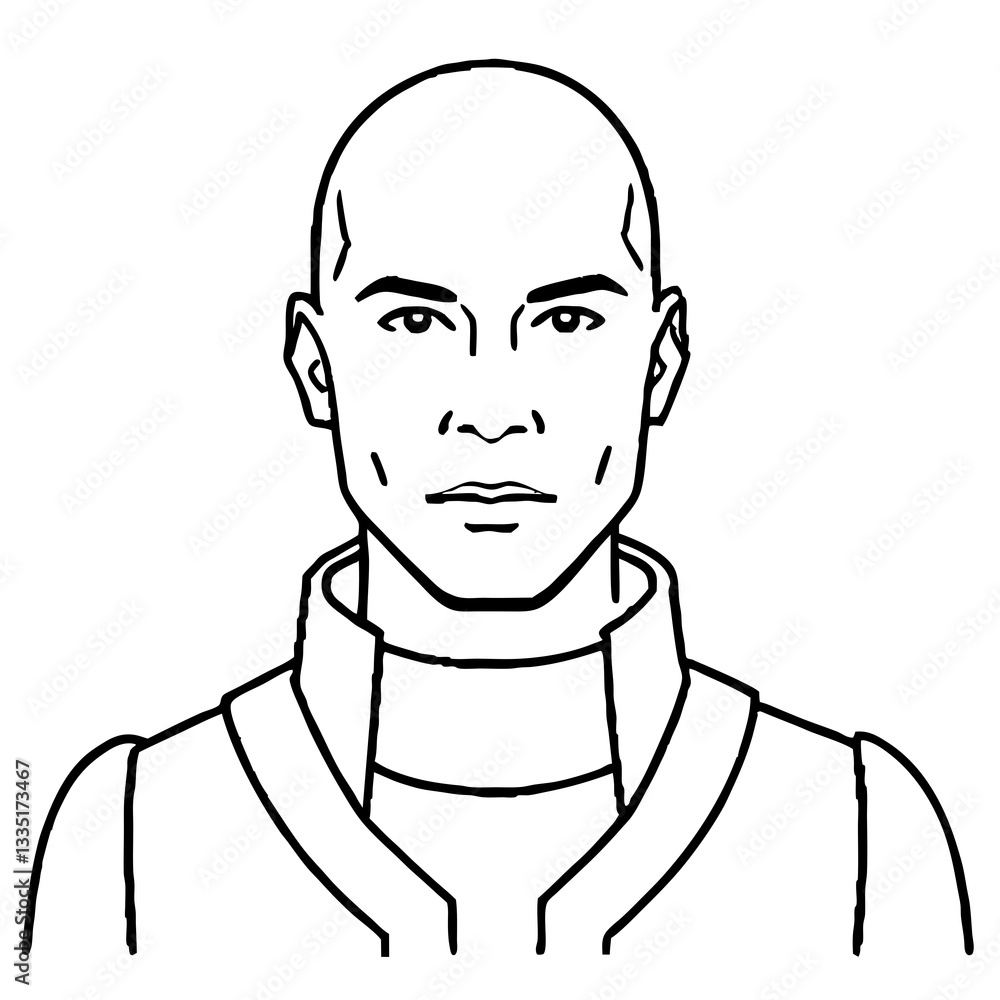 a stern looking bald man portrait, monochrome line art vector illustration a stern looking bald man portrait, monochrome line art vector illustration