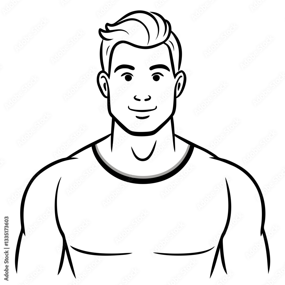 a stylized illustration of a handsome, muscular man smiling a stylized illustration of a handsome, muscular man smiling