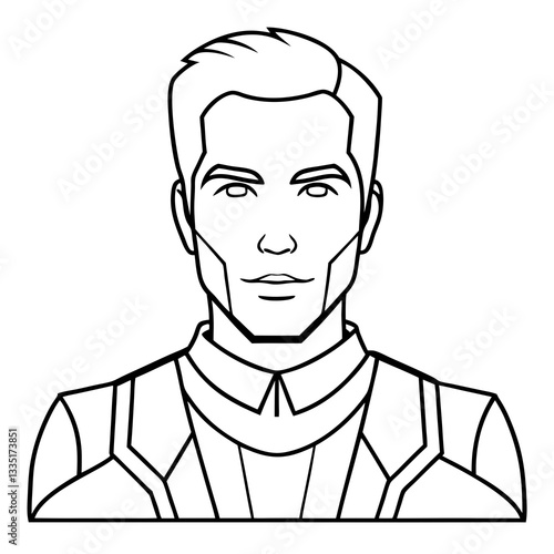 a detailed black and white illustration of a man with a serious expression, suitable for coloring or design purposes vector illustration