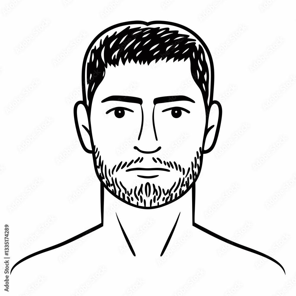 a clean and professional illustration of a man, featuring a well-groomed beard and a serious expression a clean and professional illustration of a man, featuring a well-groomed beard and a serious expression