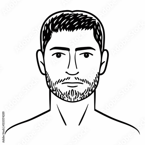 a clean and professional illustration of a man, featuring a well-groomed beard and a serious expression