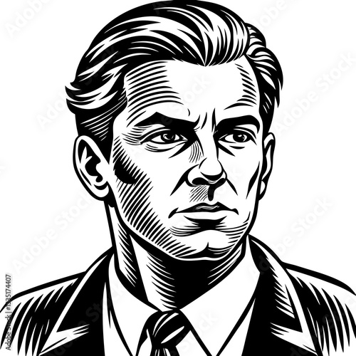 a serious portrait of a man in a suit with a stern expression 