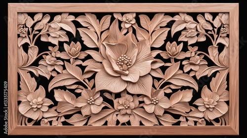 Floral Carving in Light Brown Wood