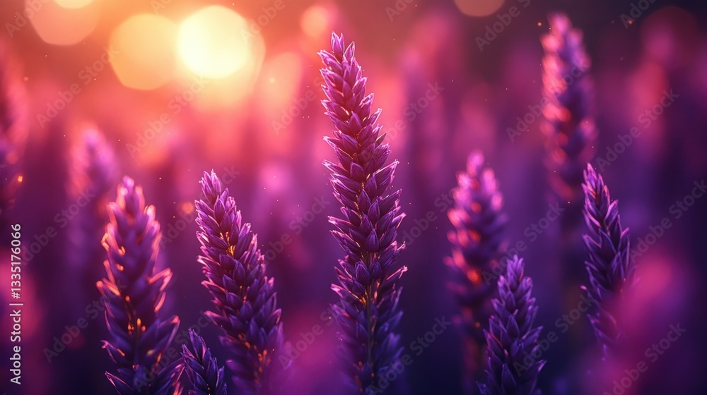 Naklejka premium Lavender field at sunset