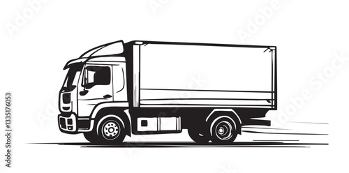 Transportation of a cargo truck silhouette, sketch