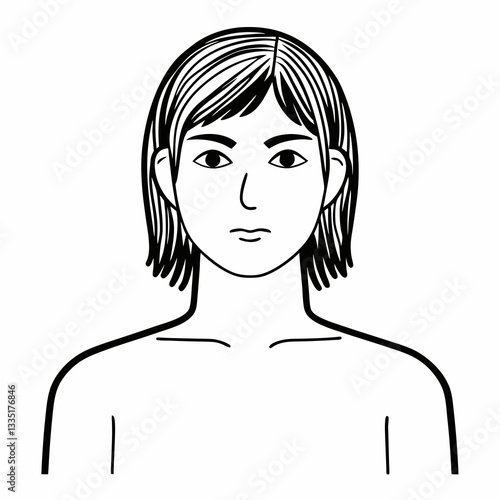 a black and white illustration of a woman with a serious expression