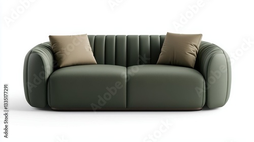 Olive Green Modern Sofa with Beige Cushions