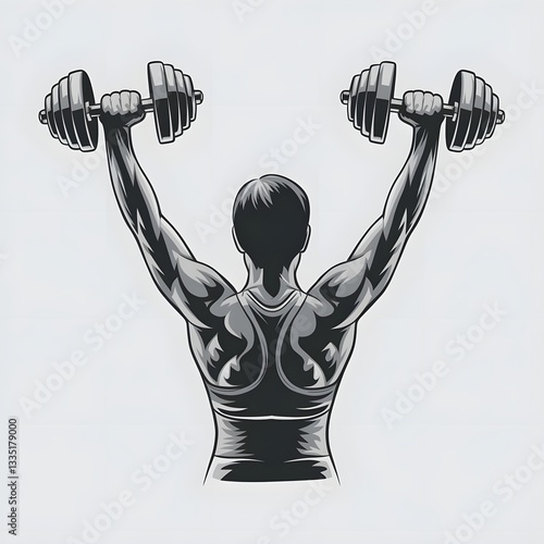 Realistic vector illustration of a person lifting weights on a white background