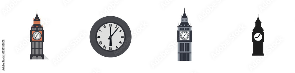 London clock tower icons isolated on white or transparent png London clock tower icons isolated on white or transparent png
