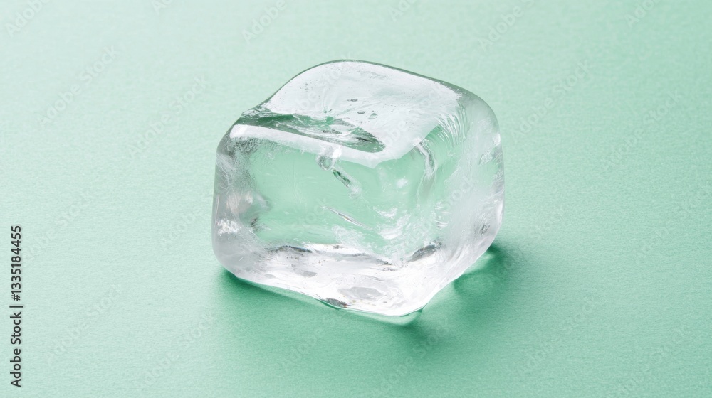 A single crystal cube sits on a light green background.