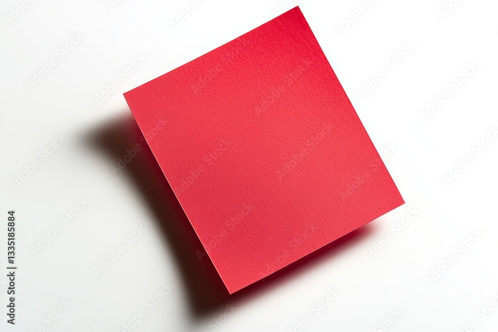Close Up of Blank Red Sticky Paper Note Isolated on White Background with Clean Lines