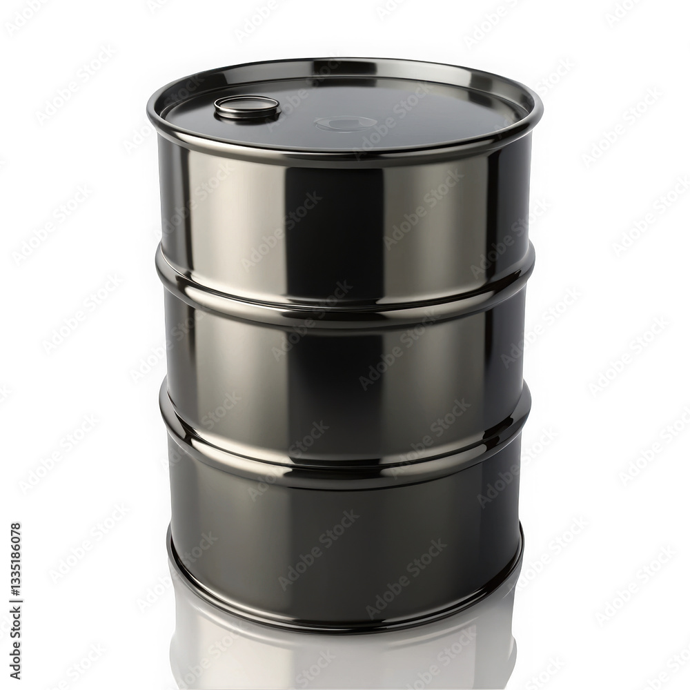 A sleek black metal oil barrel, reflecting light for a modern, industrial touch, perfect for representing energy and resource themes. A sleek black metal oil barrel, reflecting light for a modern, industrial touch, perfect for representing energy and resource themes.