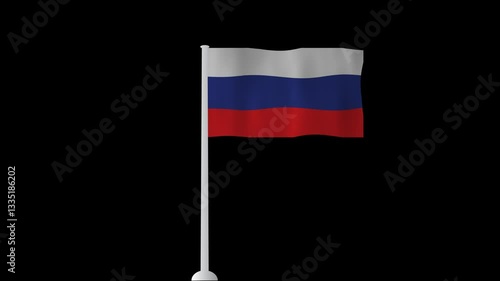 Russian flag fluttering on the flagpole with transparent background