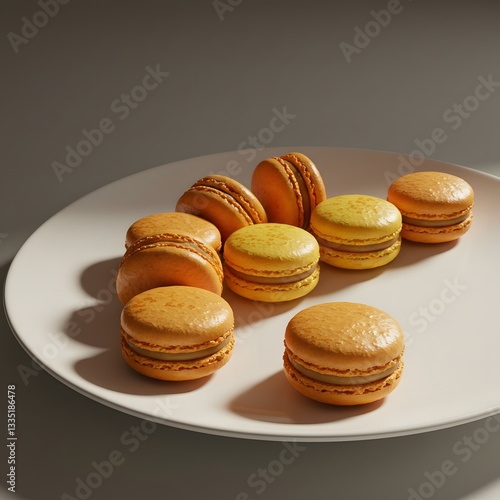 Macarons arranged on a white plate