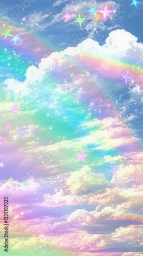 Pastel Rainbow Sky with Stars and Clouds - A Dreamy Sky Wallpaper
