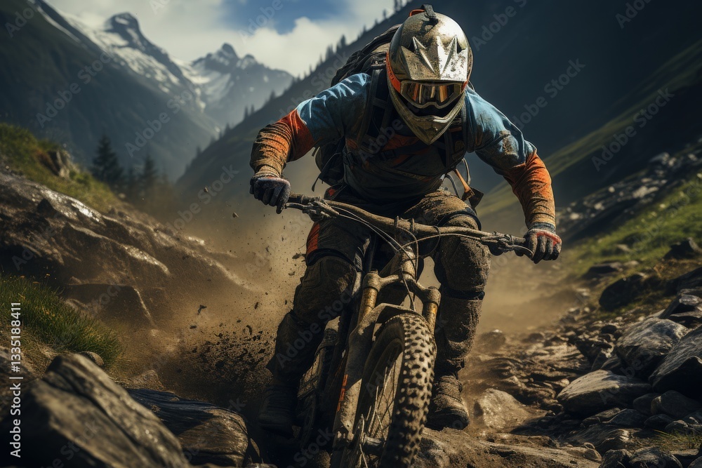 Obraz premium A group of cyclists on a mountain biking trail