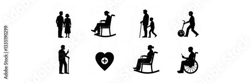 Older Adults & Senior Living Silhouette Icon Set